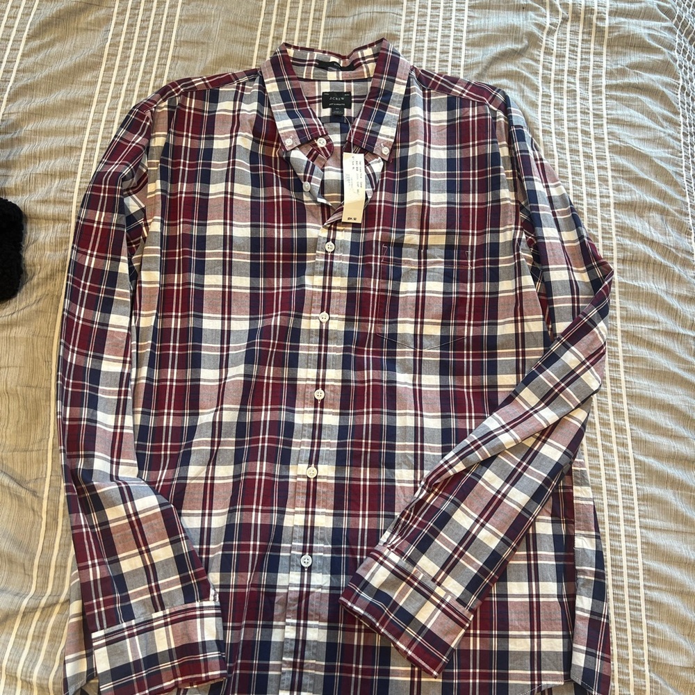Men's Plaid Shirt - Red, Blue, and White